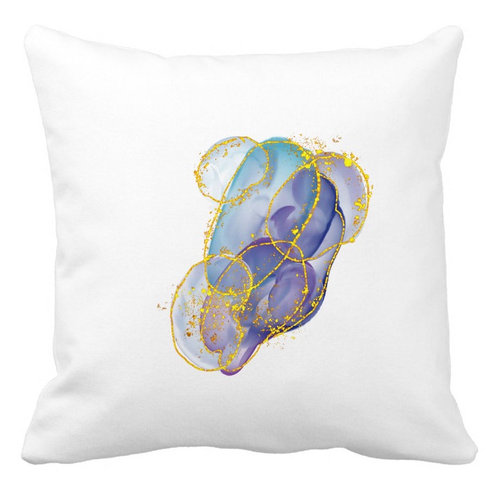 Többszínű absztrakt művészeti dekorpárna, 40x40 cm, matt fehér, levehető huzat, fújtató