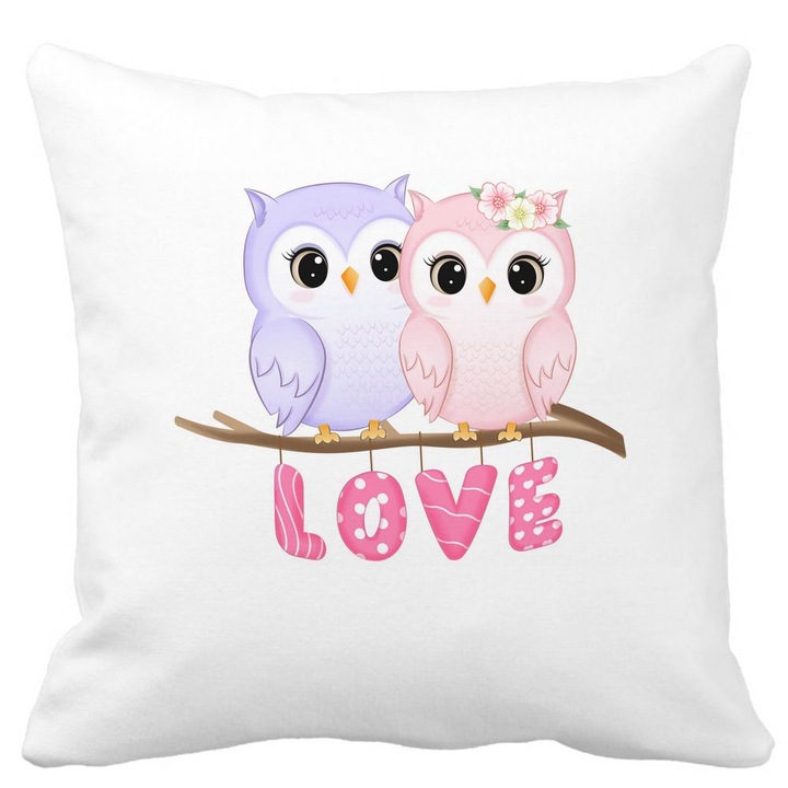 Perna Decorativa Love - Model Ziua Indragostitilor 1, 40x40 cm, Alb Mat, Husa Detasabila, Burduf