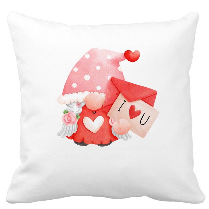 Dekoratív párna Valentin napi modell 8, 40x40 cm, Matt fehér, Levehető huzat, Fújtató