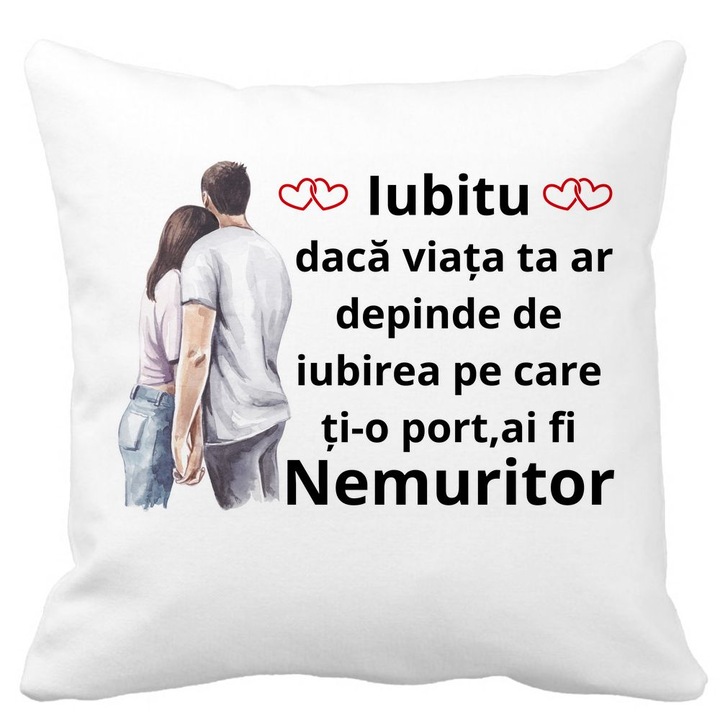 Lover Gift dekoratív párna 3-as üzenettel, 40x40 cm, matt fehér, levehető huzat, fújtató