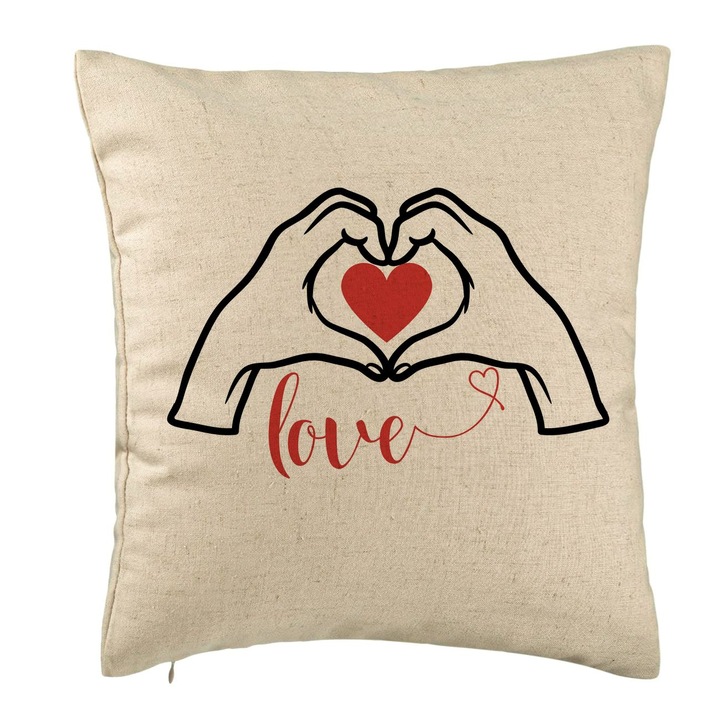 Dekoratív párna szerelmes szöveggel, Valentin napi modell, 40x40 cm, bézs, levehető huzat, fújtató