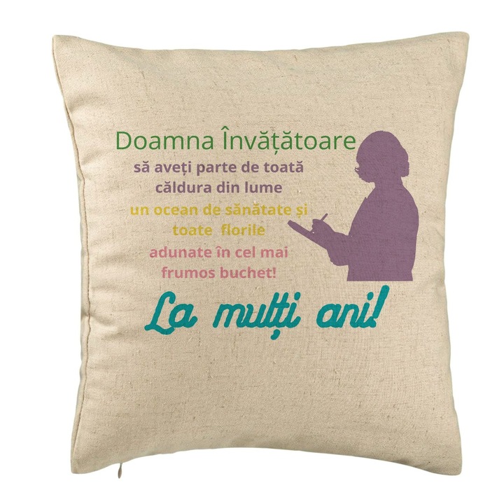 Dekoratív párna üzenettel egy tanárnak - Boldog születésnapot, 40x40 cm, bézs, levehető huzat, fújtató