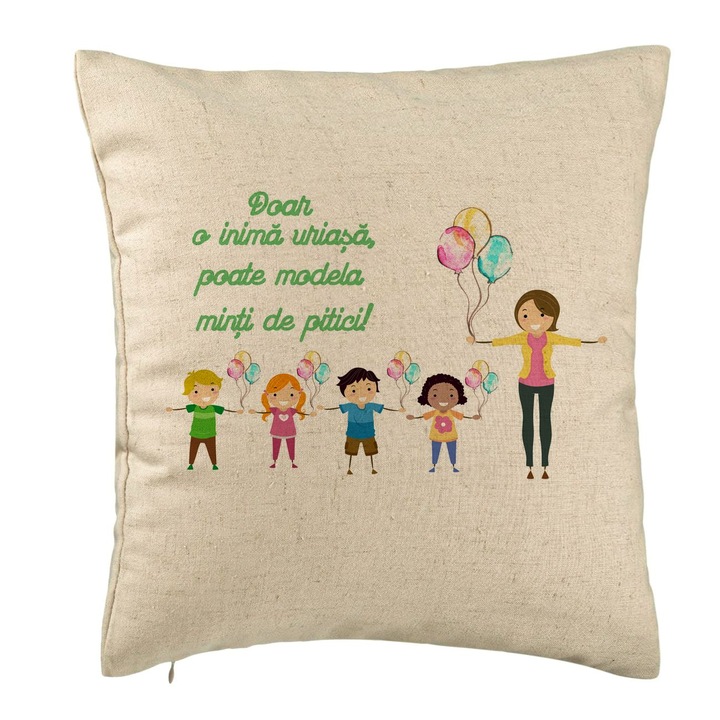 Dekoratív párna üzenettel tanároknak, 40x40 cm, bézs, levehető huzat, fújtató