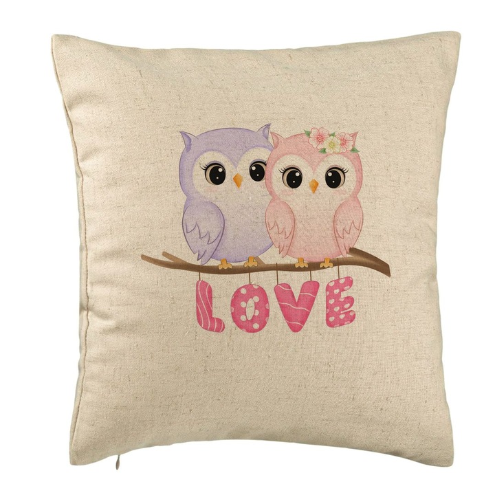 Love dekoratív párna - Valentin napi modell 1, 40x40 cm, bézs, levehető huzat, fújtató