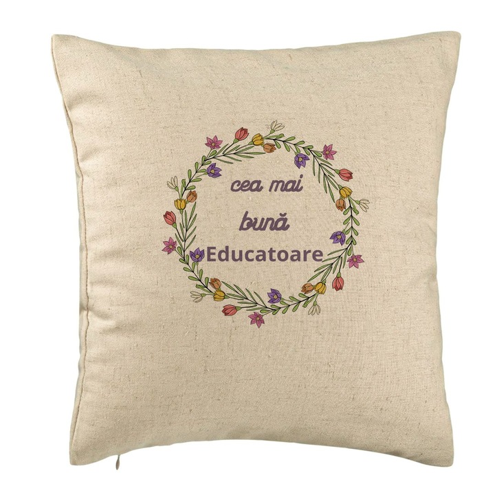Dekoratív párna szöveggel tanároknak 1, 40x40 cm, bézs, levehető huzat, fújtató