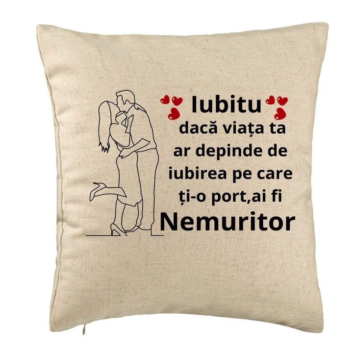 Lover Gift dekoratív párna üzenettel, 2 db 40x40 cm, Bézs, Levehető huzat, Fújtató