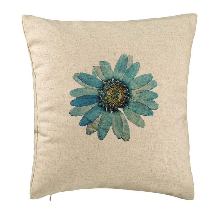 Perna Decorativa cu Motive Florale 1, 40x40 cm, Bej, Husa Detasabila, Burduf