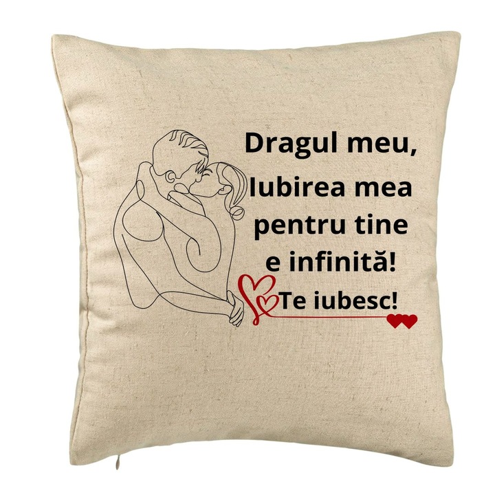 Lover Gift dekoratív párna 1-es üzenettel, 40x40 cm, bézs, levehető huzat, fújtató
