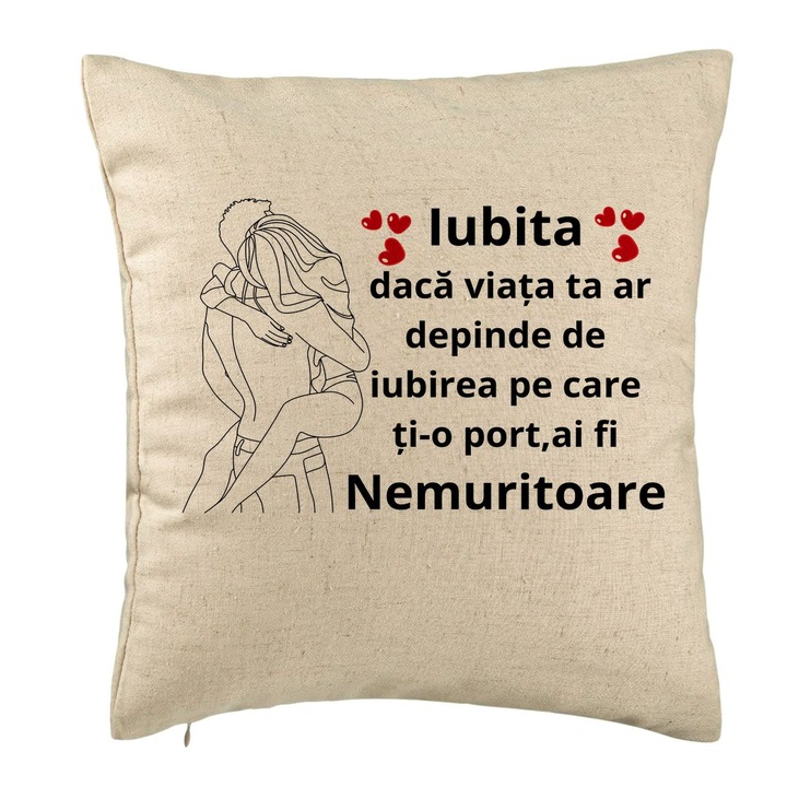 Szerető ajándék díszpárna 2. üzenettel, 40x40 cm, bézs, levehető huzat, fújtató