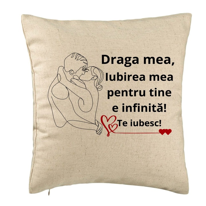 Lover Gift dekoratív párna 1-es üzenettel, 40x40 cm, bézs, levehető huzat, fújtató