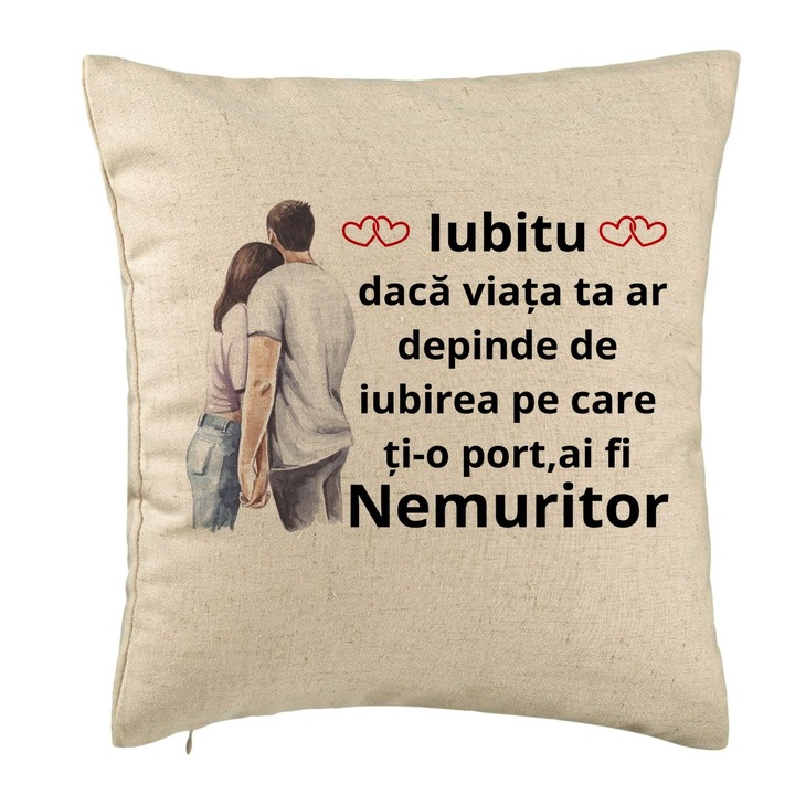 Lover Gift dekoratív párna 3-as üzenettel, 40x40 cm, bézs, levehető huzat, fújtató