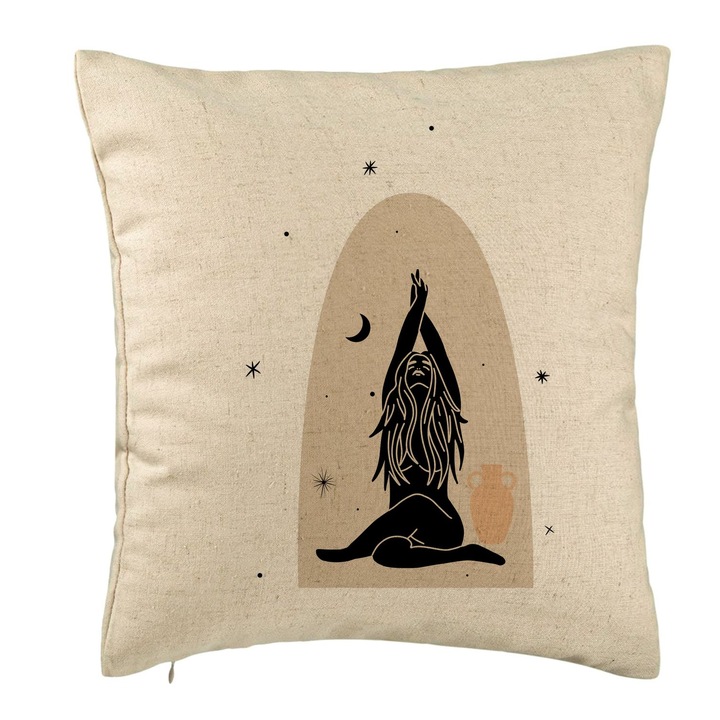 Yoga Mindfulness dekoratív párna, 40x40 cm, bézs, levehető huzat, fújtató