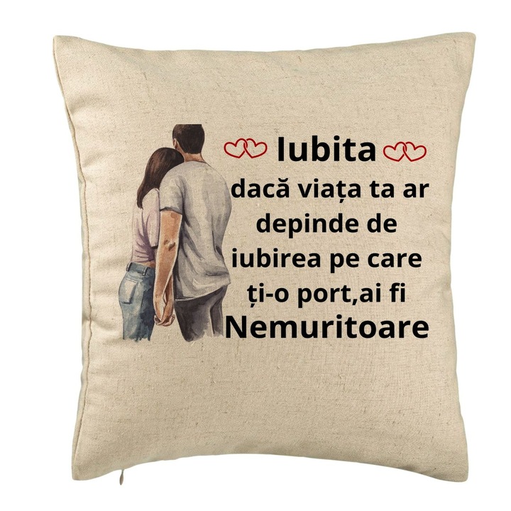 Beloved Gift dekoratív párna 4-es üzenettel, 40x40 cm, bézs, levehető huzat, fújtató