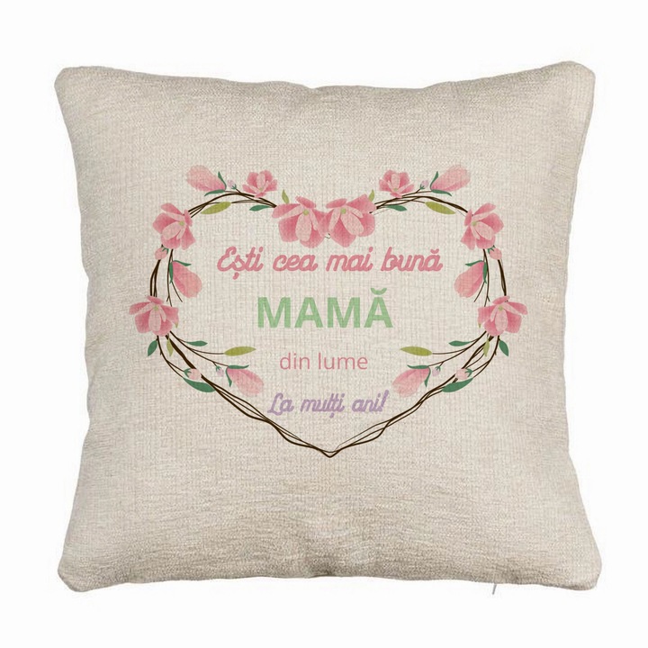 Kanapé dekoratív párna anyának szöveggel - március 8., Boldog születésnapot 2, 40x40 cm, Levehető huzat, Fújtató