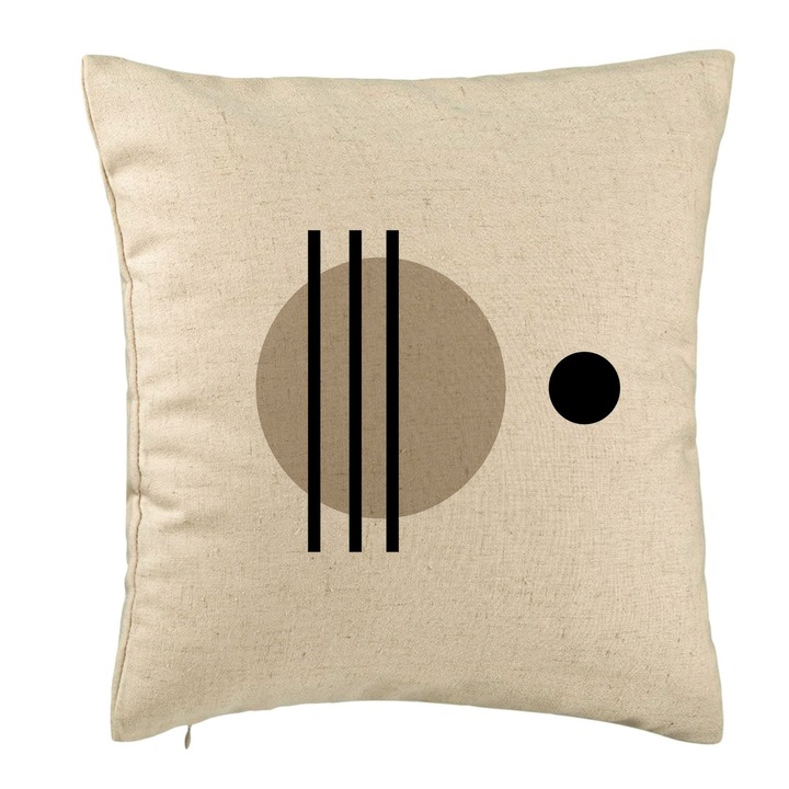 Perna Personalizata Eleganta cu Forme Geometrice 4, 40x40 cm, Bej, Husa Detasabila, Burduf