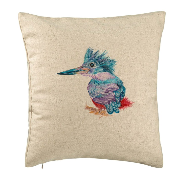 Dekoratív párna Tarka madarakkal, 40x40 cm, Bézs, Levehető huzat, Fújtató