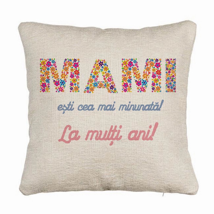 Kanapé dekoratív párna anyának szöveggel - Boldog születésnapot, 40x40 cm, Levehető huzat, Fújtató