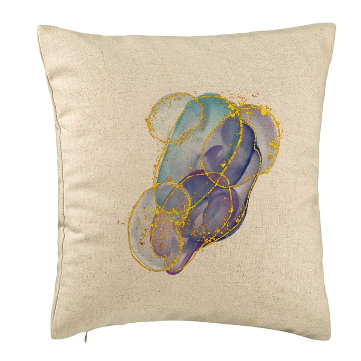 Többszínű absztrakt művészeti díszpárna, 40x40 cm, bézs, levehető huzat, fújtató