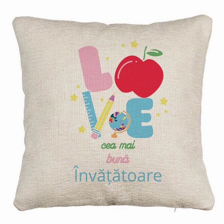 Kanapé dekoratív párna szöveggel tanárnőnek 2, 40x40 cm, levehető huzat, fújtató