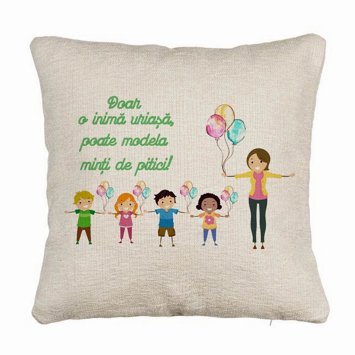 Kanapé dekoratív párna üzenettel tanároknak, 40x40 cm, levehető huzat, fújtató