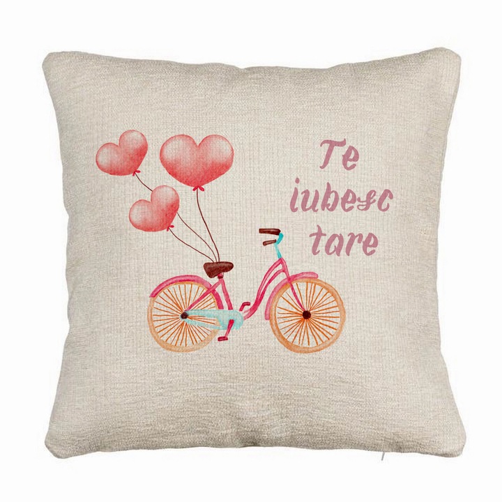 Kanapé dekoratív párna I Love You, Valentin napi modell, 40x40 cm, Levehető huzat, Fújtató