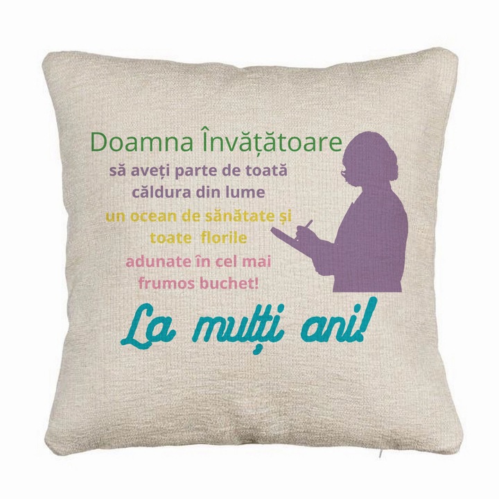 Kanapé dekoratív párna üzenettel egy tanárnak - Boldog születésnapot, 40x40 cm, levehető huzat, fújtató