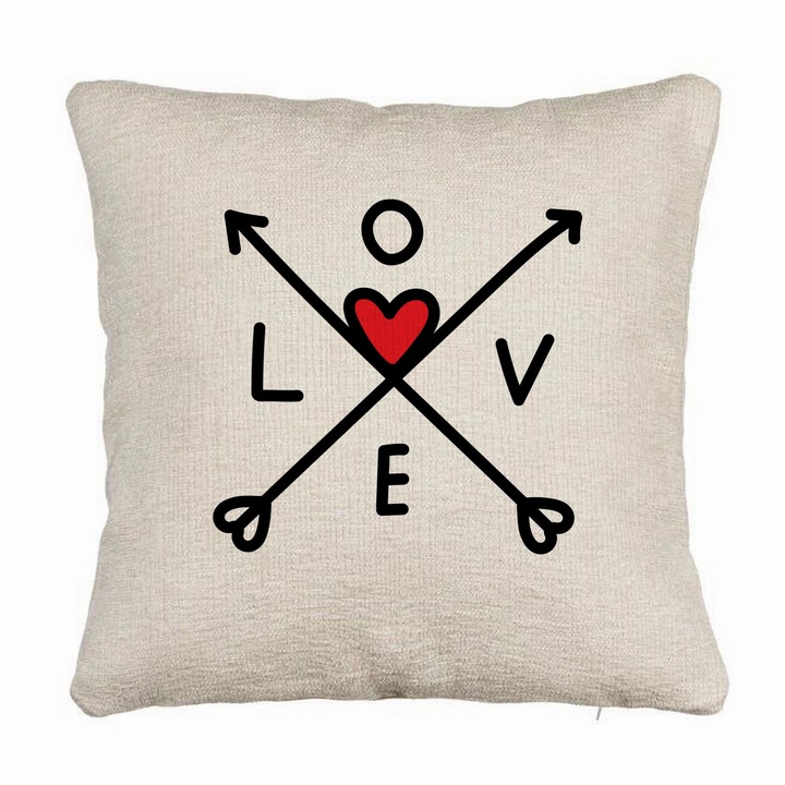 Love Sofa dekoratív párna - Valentin napi modell 2, 40x40 cm, Levehető huzat, Fújtató