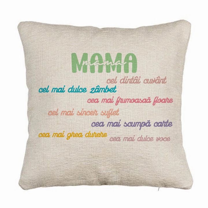 Kanapé dekoratív párna üzenettel anyának - 8 március 2, 40x40 cm, levehető huzat, fújtató