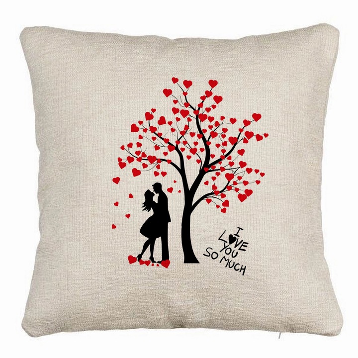 Kanapé dekoratív párna I Love You - Valentin napi modell, 40x40 cm, Levehető huzat, Fújtató
