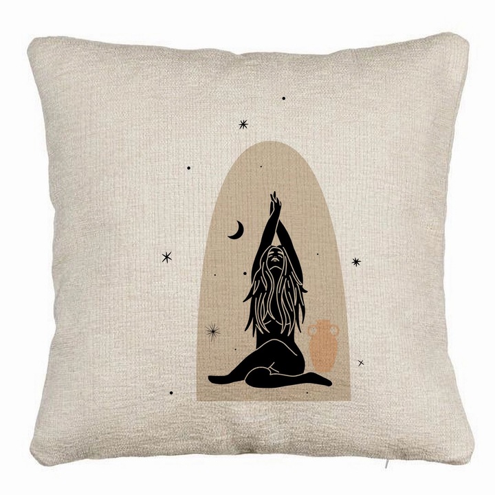 Perna Decorativa Canapea Yoga Mindfulness, 40x40 cm, Husa Detasabila, Burduf