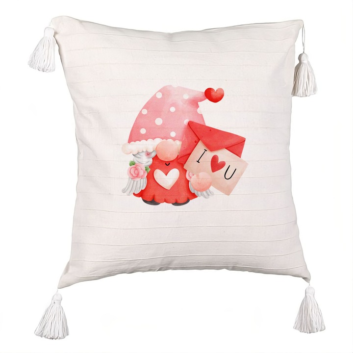 Dekoratív párna rojtokkal Modell Valentin-nap 8, 40x40 cm, Levehető huzat