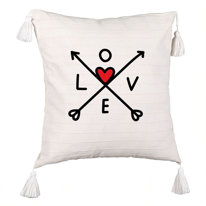 Dekoratív párna szerelmes rojttal - Modell Valentin-nap 2, 40x40 cm, Levehető huzat