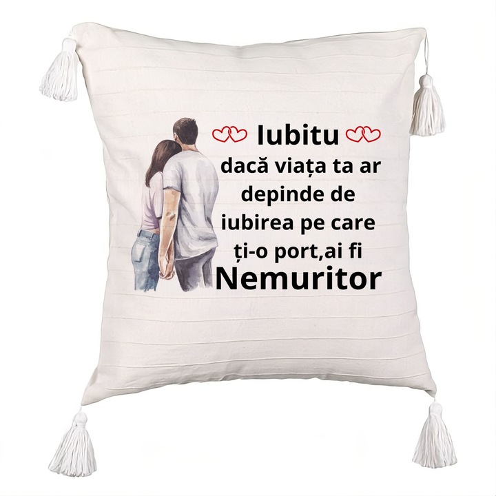 Dekoratív párna rojtokkal szerelmes ajándék 3. üzenettel, 40x40 cm, levehető huzat