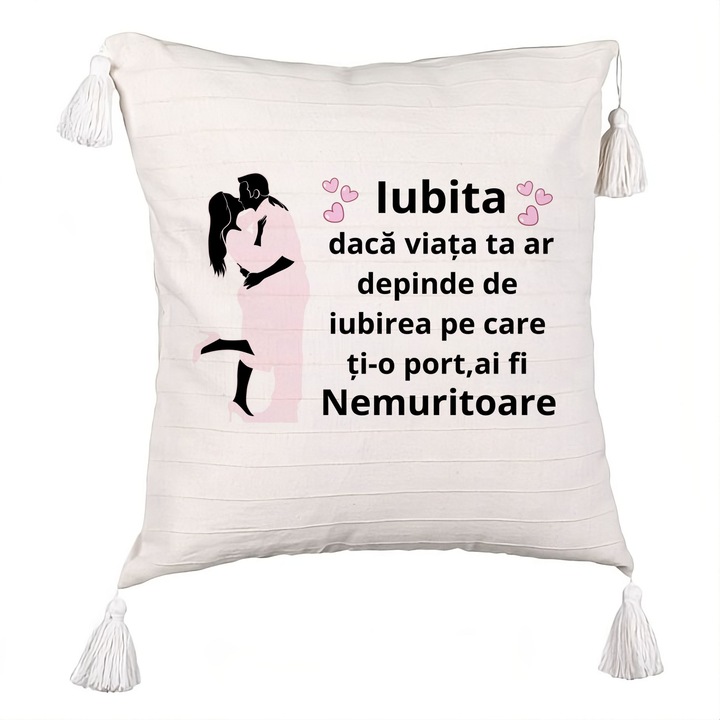 Dekoratív párna rojtokkal szerelmes ajándék 3. üzenettel, 40x40 cm, levehető huzat