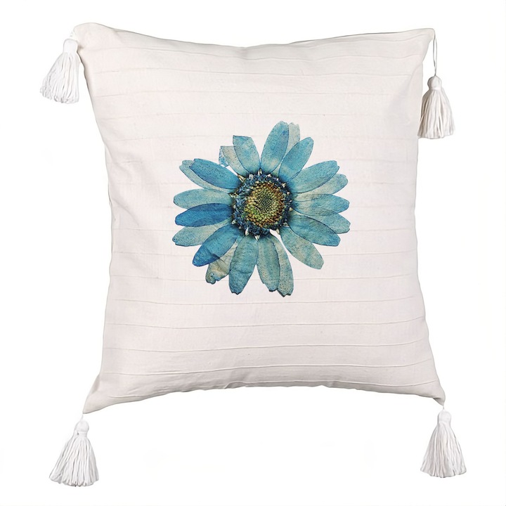 Dekoratív párna rojtokkal virágos motívumokkal 1, 40x40 cm, levehető huzat