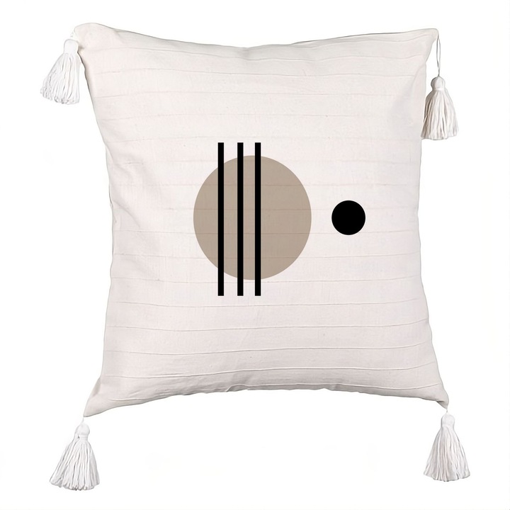 Elegáns, rojtokkal díszített díszpárna geometriai formákkal 4, 40x40 cm, levehető huzat