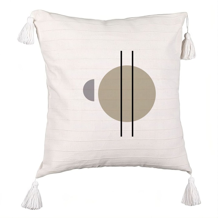 Elegáns, rojtokkal díszített díszpárna geometriai formákkal 3, 40x40 cm, levehető huzat