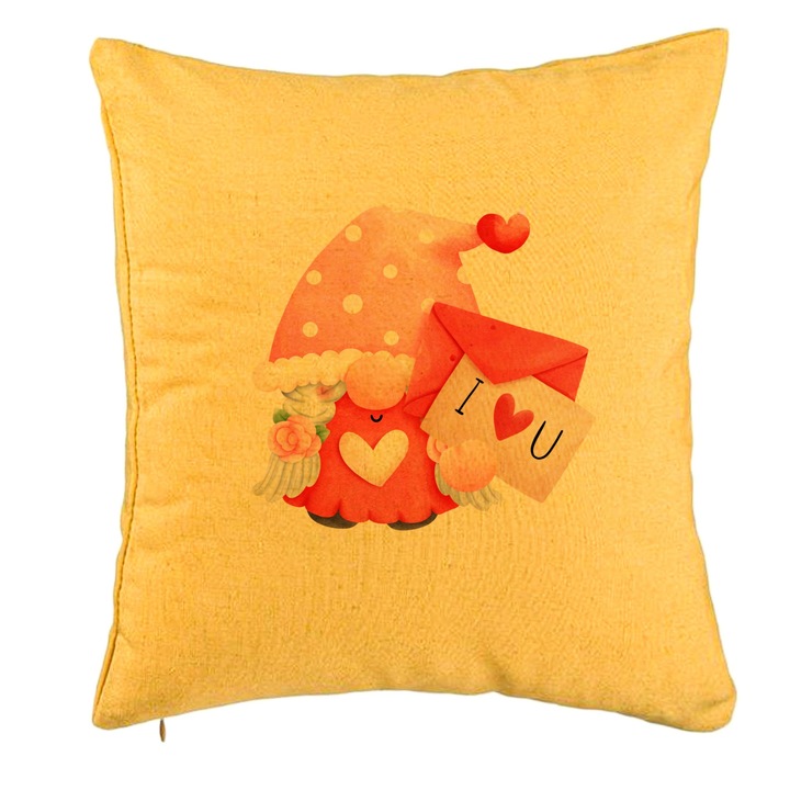 Dekoratív párna Valentin napi modell 8, 40x40 cm, sárga, levehető huzat, fújtató