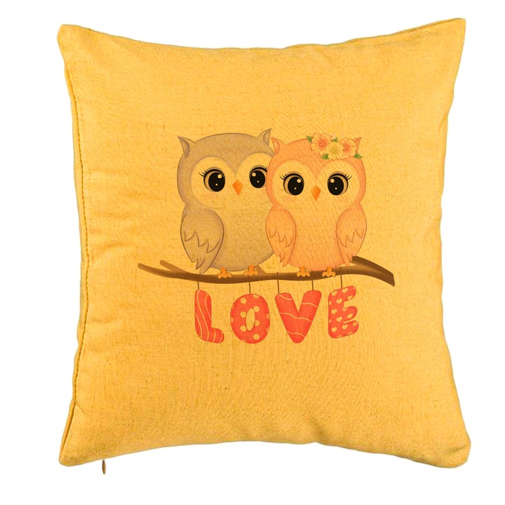 Love dekoratív párna - Valentin napi modell 1, 40x40 cm, sárga, levehető huzat, fújtató