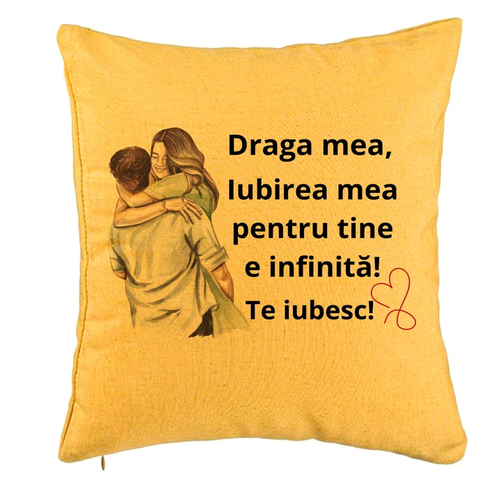 Lover Gift dekoratív párna 5-ös üzenettel, 40x40 cm, sárga, levehető huzat, fújtató