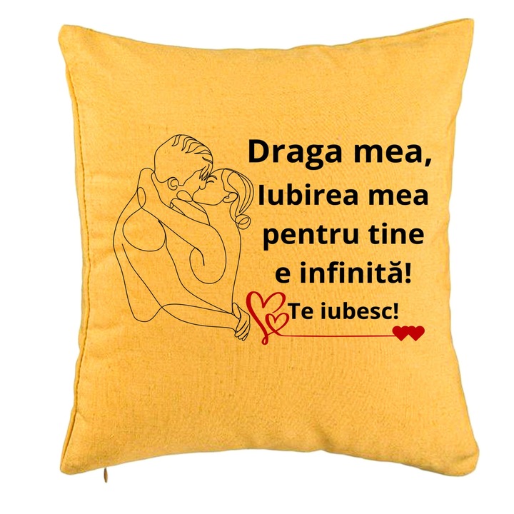 Lover Gift dekoratív párna 1. üzenettel, 40x40 cm, sárga, levehető huzat, fújtató