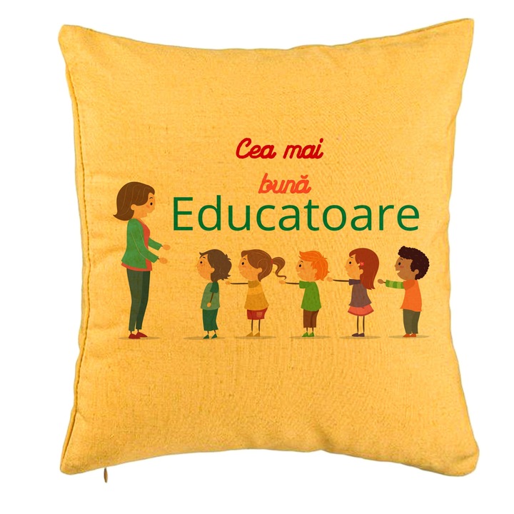 Dekoratív párna szöveggel pedagógusoknak 2, 40x40 cm, sárga, levehető huzat, fújtató