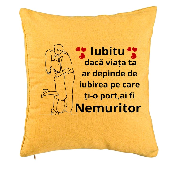 Lover Gift dekoratív párna üzenettel, 2 db 40x40 cm, sárga, levehető huzat, fújtató