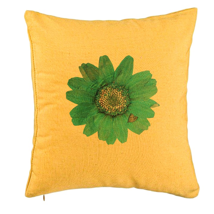 Dekoratív párna virágmotívumokkal 2, 40x40 cm, sárga, levehető huzat, fújtató