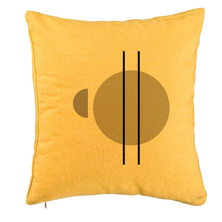 Elegáns dekoratív párna geometriai formákkal 3, 40x40 cm, sárga, levehető huzat, fújtató