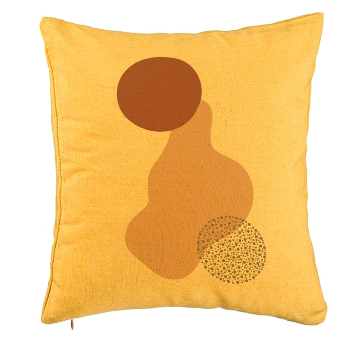 Absztrakt dekoratív párna, 40x40 cm, sárga, levehető huzat, fújtató