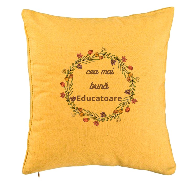 Dekoratív párna szöveggel pedagógusoknak 1, 40x40 cm, sárga, levehető huzat, fújtató