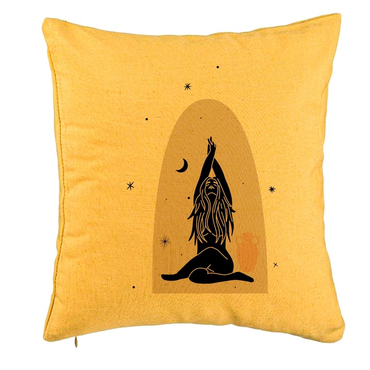 Yoga Mindfulness dekoratív párna, 40x40 cm, sárga, levehető huzat, fújtató