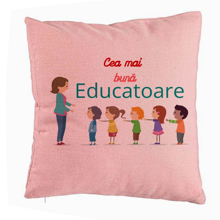 Dekoratív párna szöveggel pedagógusoknak 2, 40x40 cm, rózsaszín, levehető huzat, fújtató