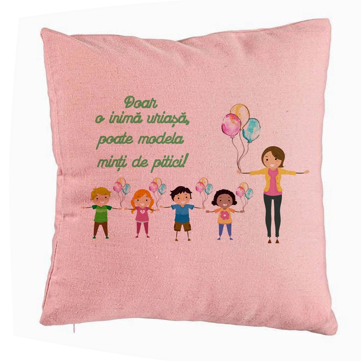 Dekoratív párna üzenettel tanároknak, 40x40 cm, rózsaszín, levehető huzat, fújtató